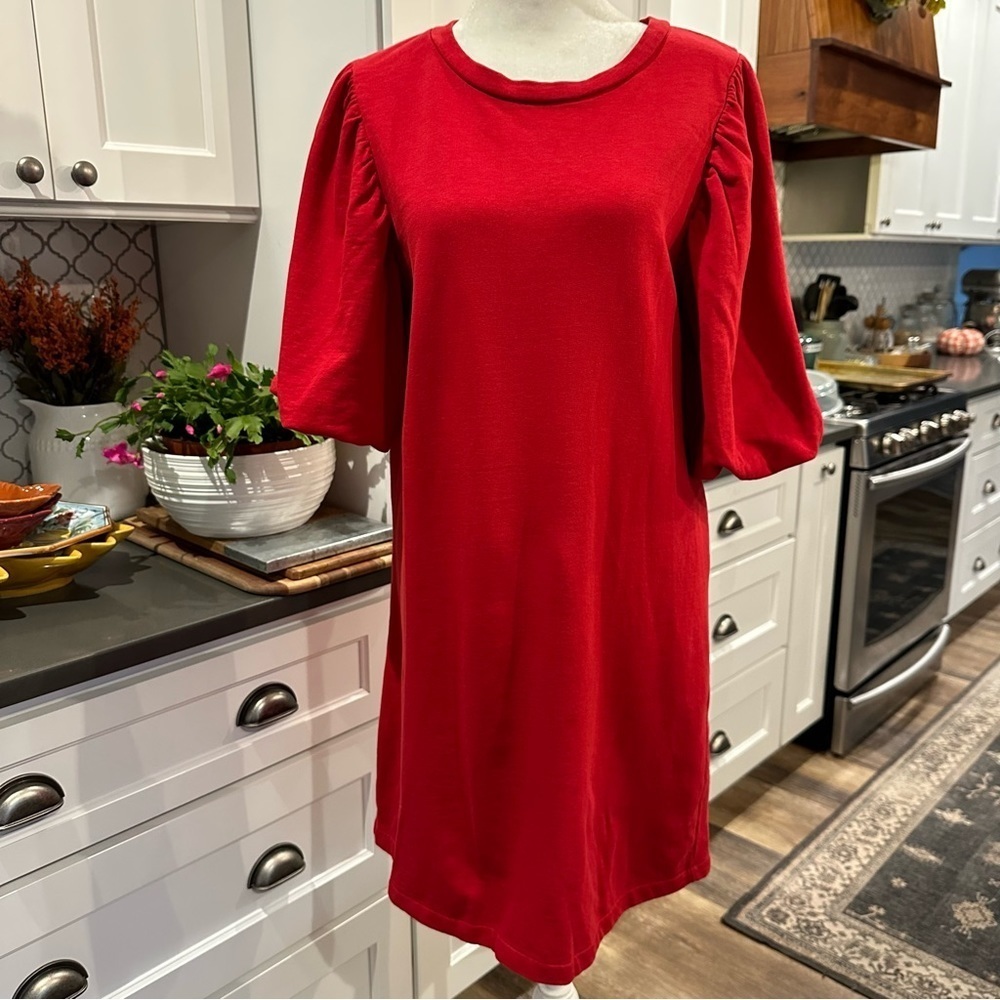 Zara Womens Puff Sleeve Mini Shift A-Line Dress Size M Holiday Red Casual Chic
